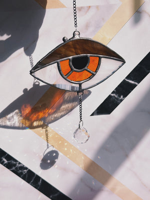 Open image in slideshow, Stained Glass Evil Eye Suncatcher with Prism
