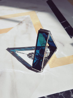 Open image in slideshow, Stained Glass Triangle with Prism Tabletop Suncatcher
