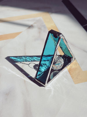 Open image in slideshow, Stained Glass Triangle with Prism Tabletop Suncatcher
