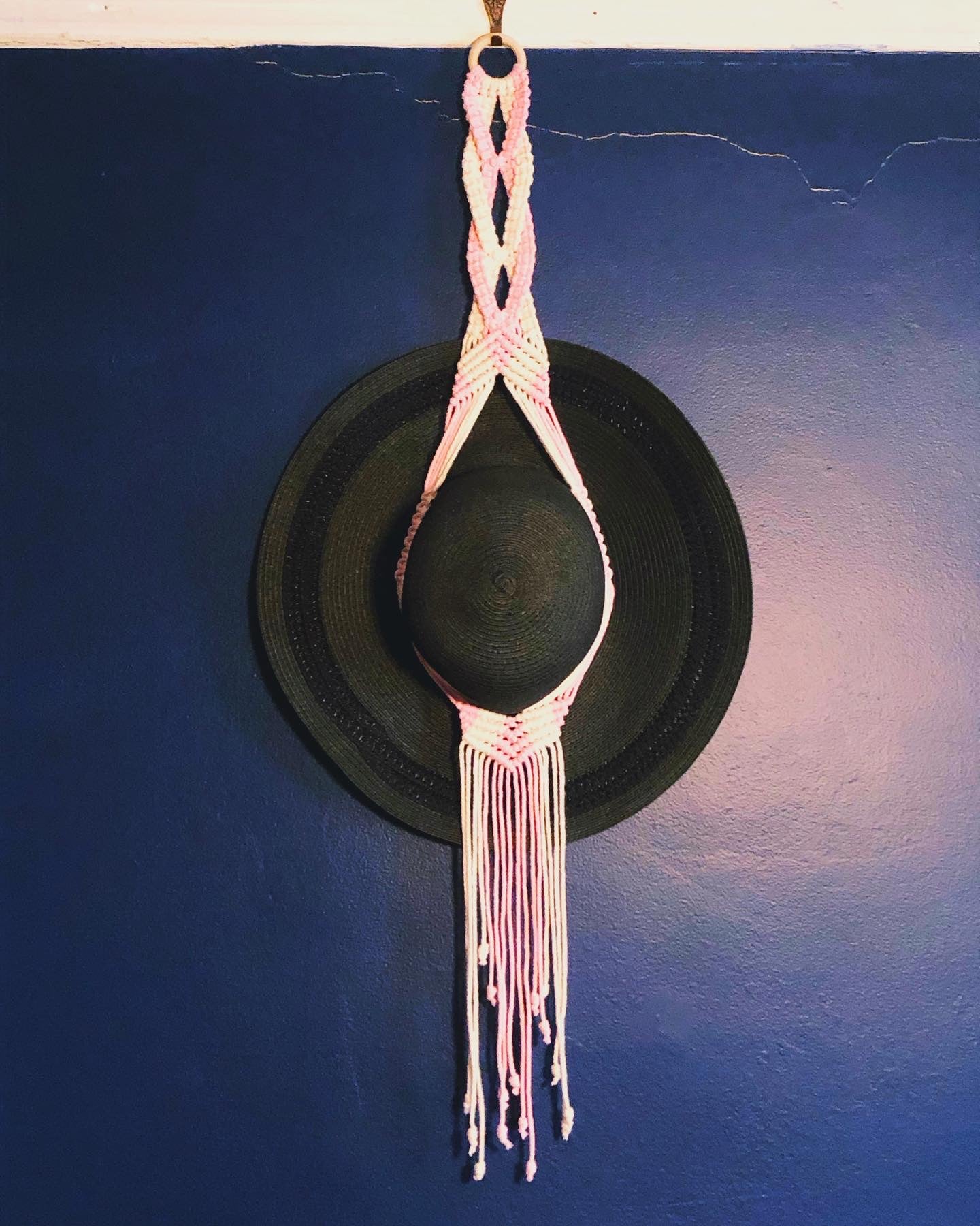 Macrame hanging hat holder