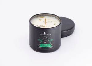 Open image in slideshow, Yule Ritual Soy Candle with Cedar Tips and Fluorite
